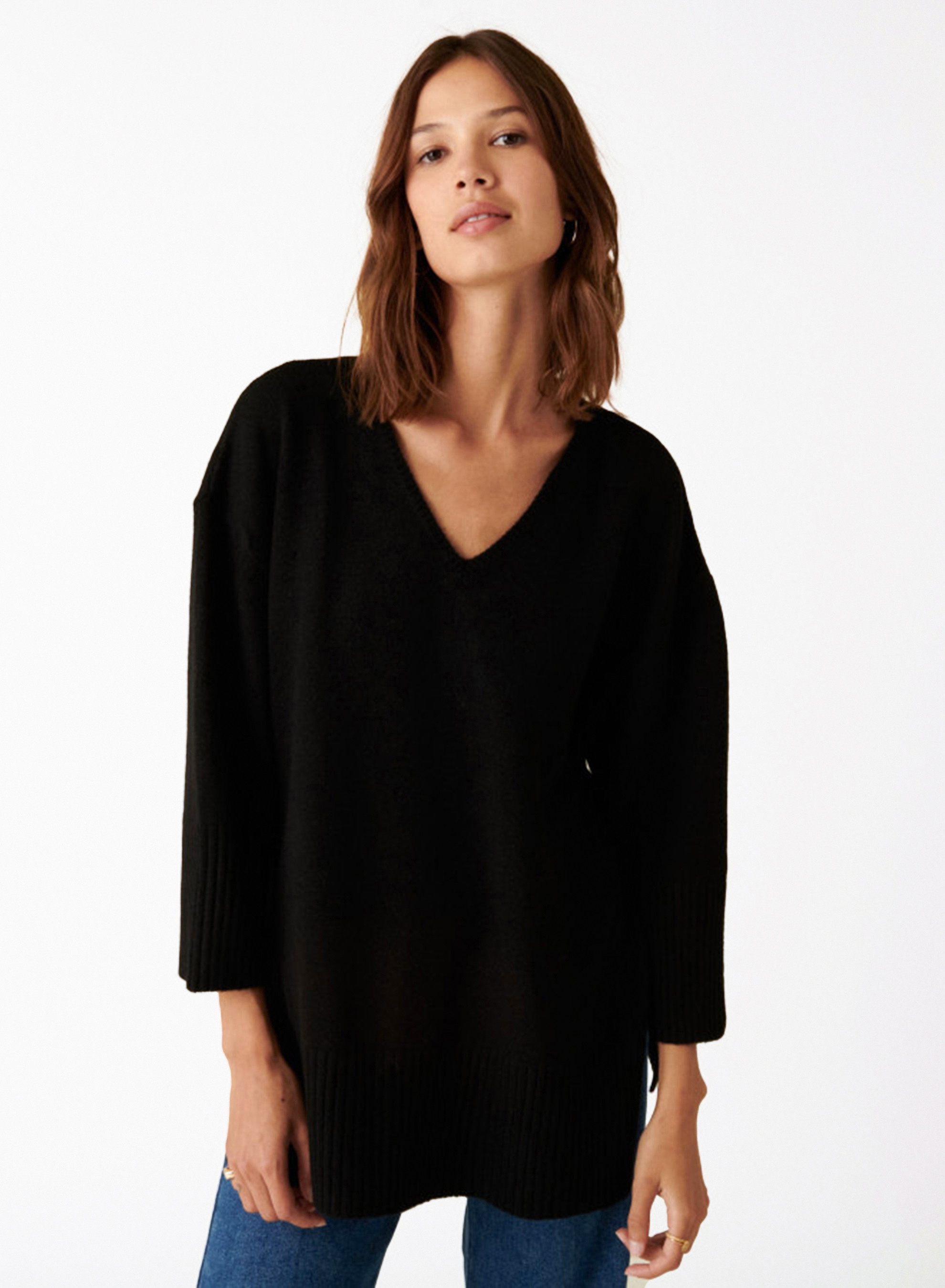 Pull ample à fentes en cachemire et laine recyclés - Darius 7403 ecru - 82 Ecru