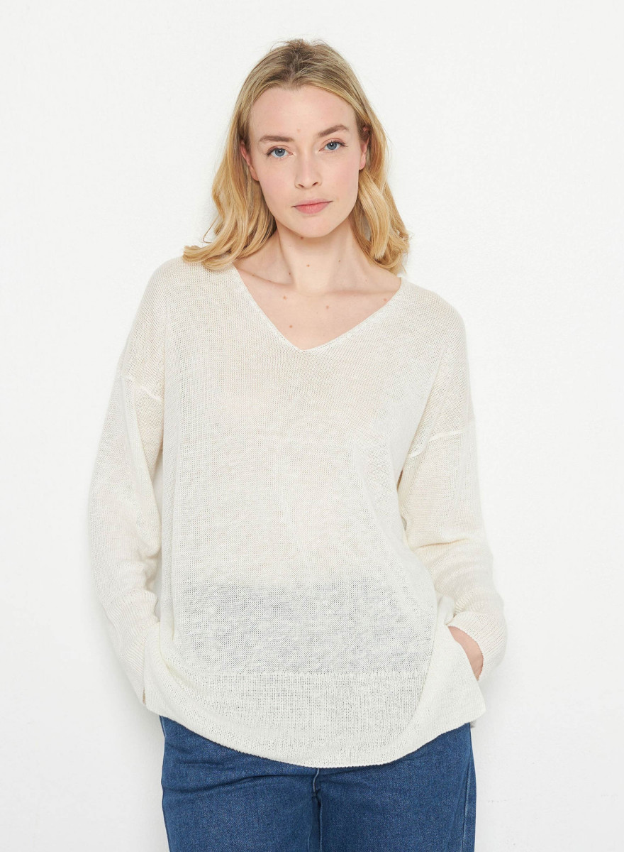 Pull oversize col V en lin - Tiphaine