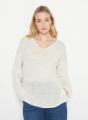 	Pull oversize col V en lin - Tiphaine 7601 ecru - 82 Ecru