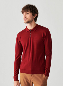 Pull col polo avec logo en laine mérinos - Eni 7430 noisette - 88 Camel