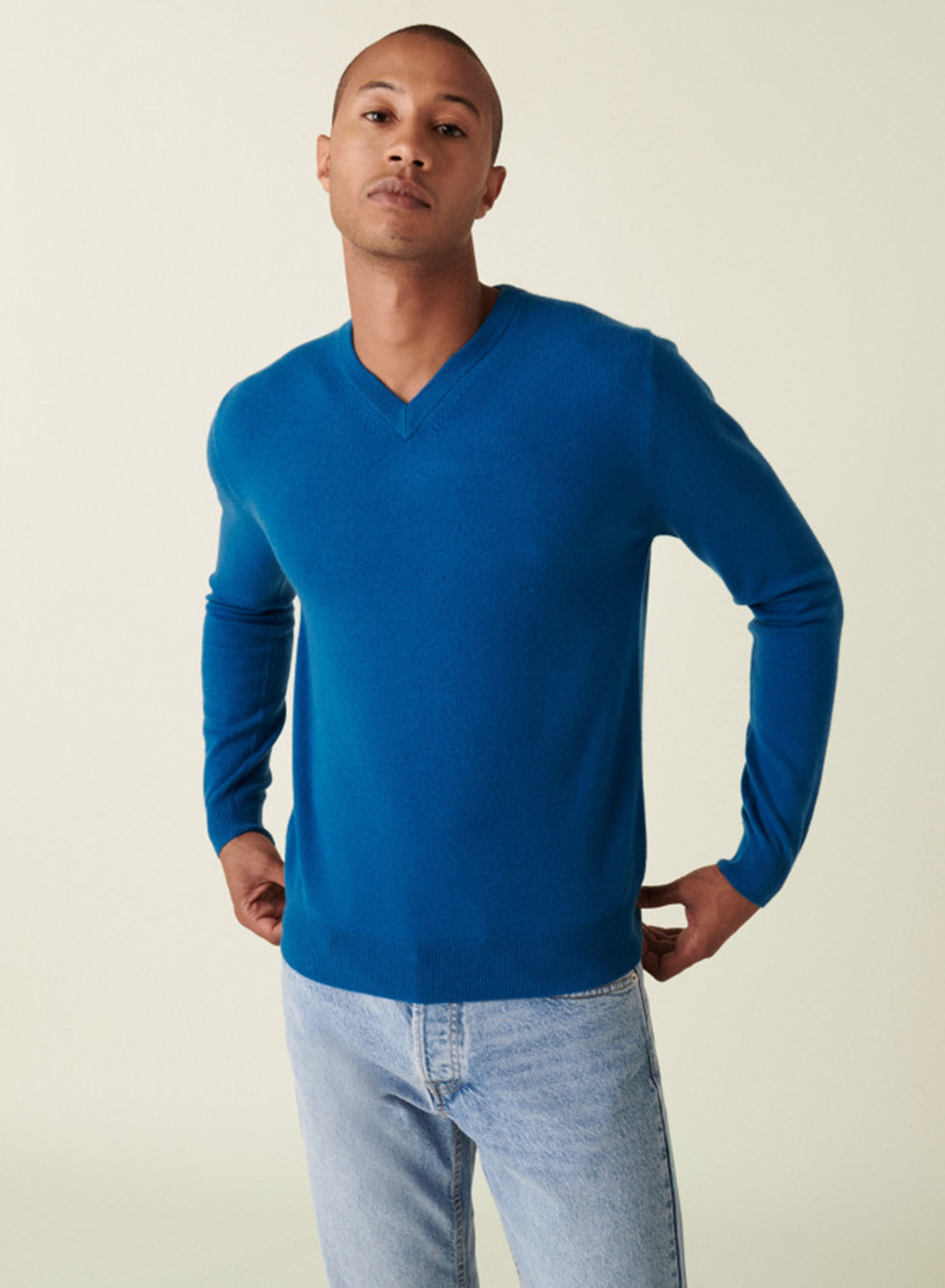 Pull col V en cachemire - Evann 7460 tournesol - 89 Moutarde