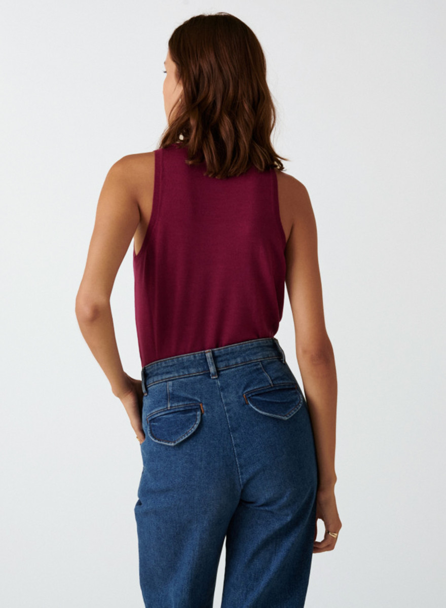 Merino wool round-neck jersey stitch tank top - Antenia