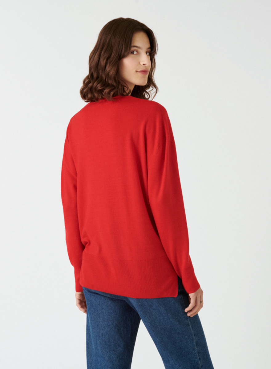 Merino wool V-neck sweater with slits - Aurora