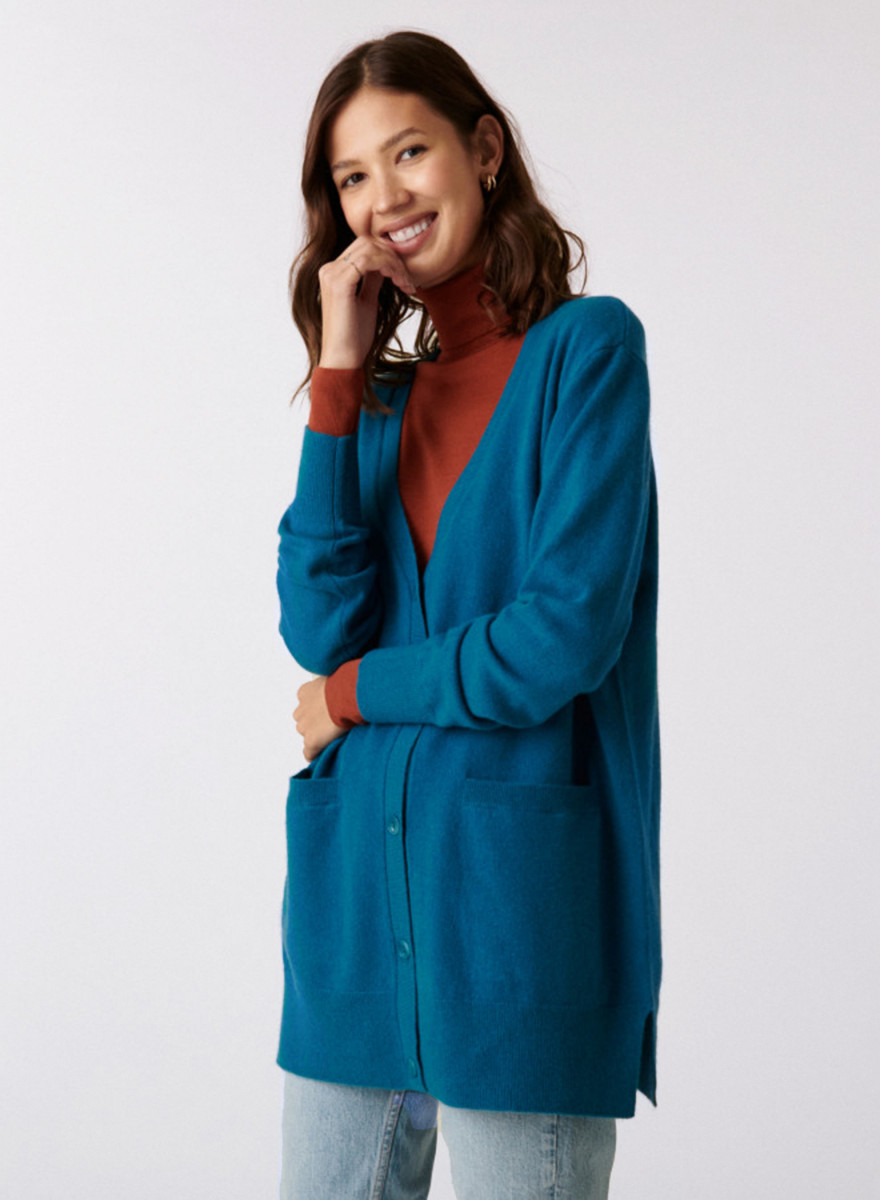 Long V-neck cashmere cardigan with slits and pockets - Aden