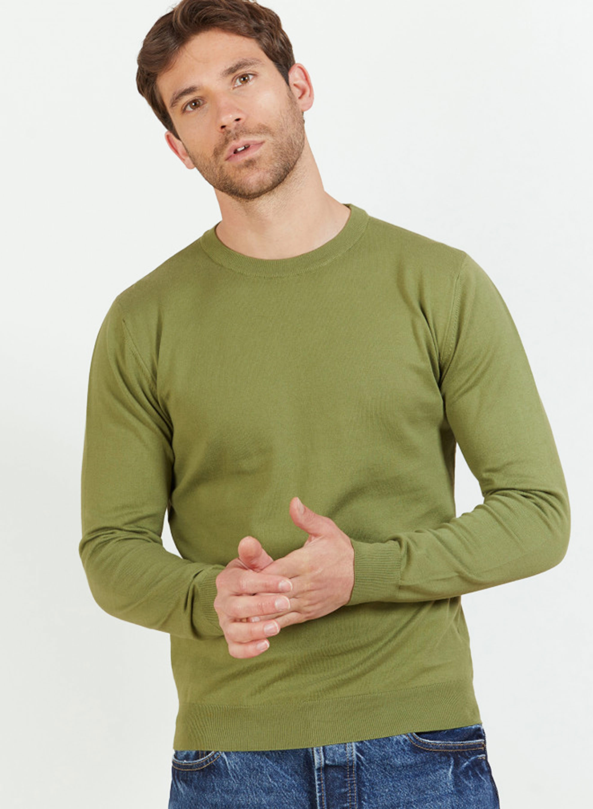 Pull col rond en coton - Balboa 6851 maquis - 83 Kaki