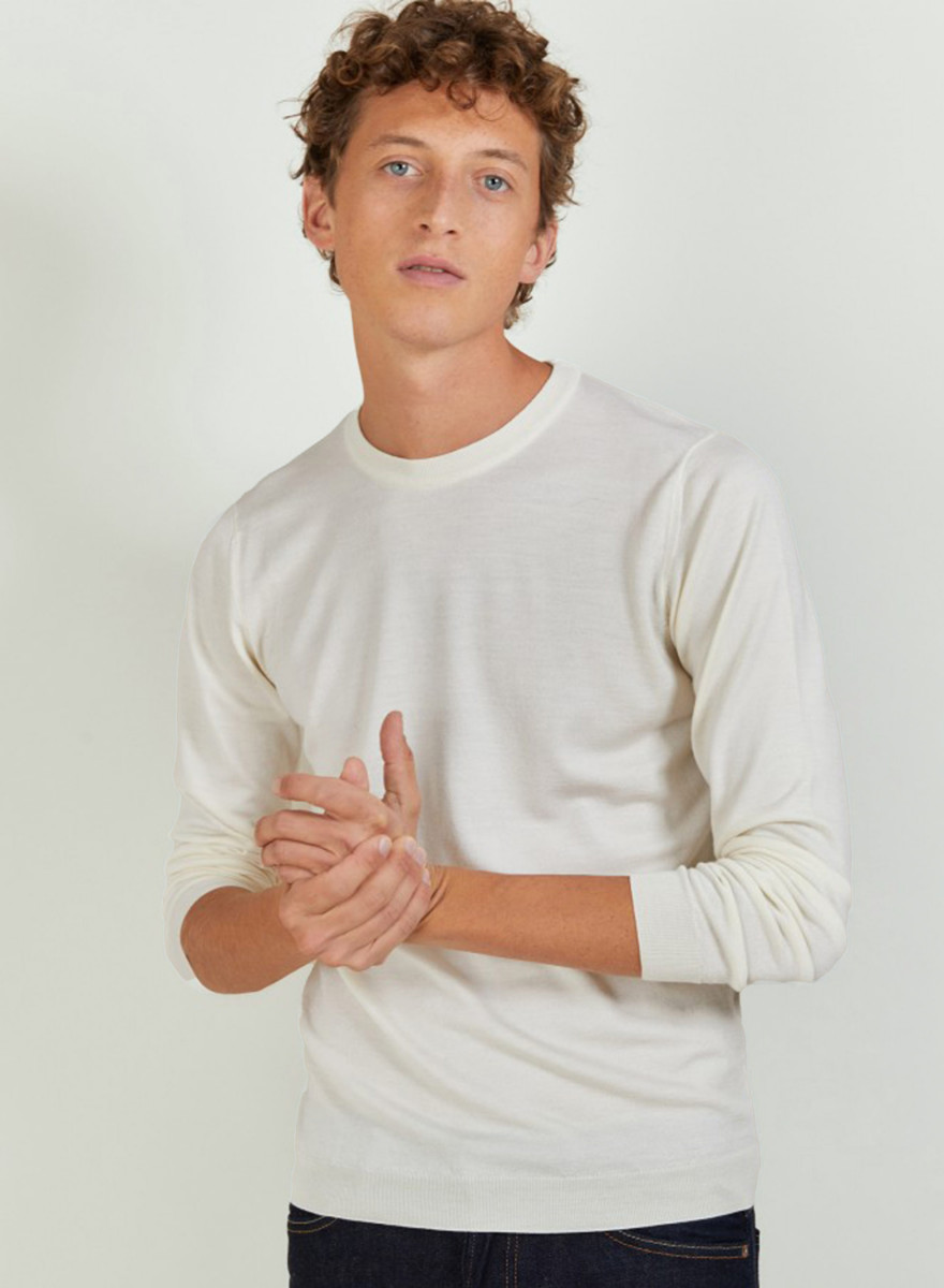 Pull col rond en laine et soie - Barsam