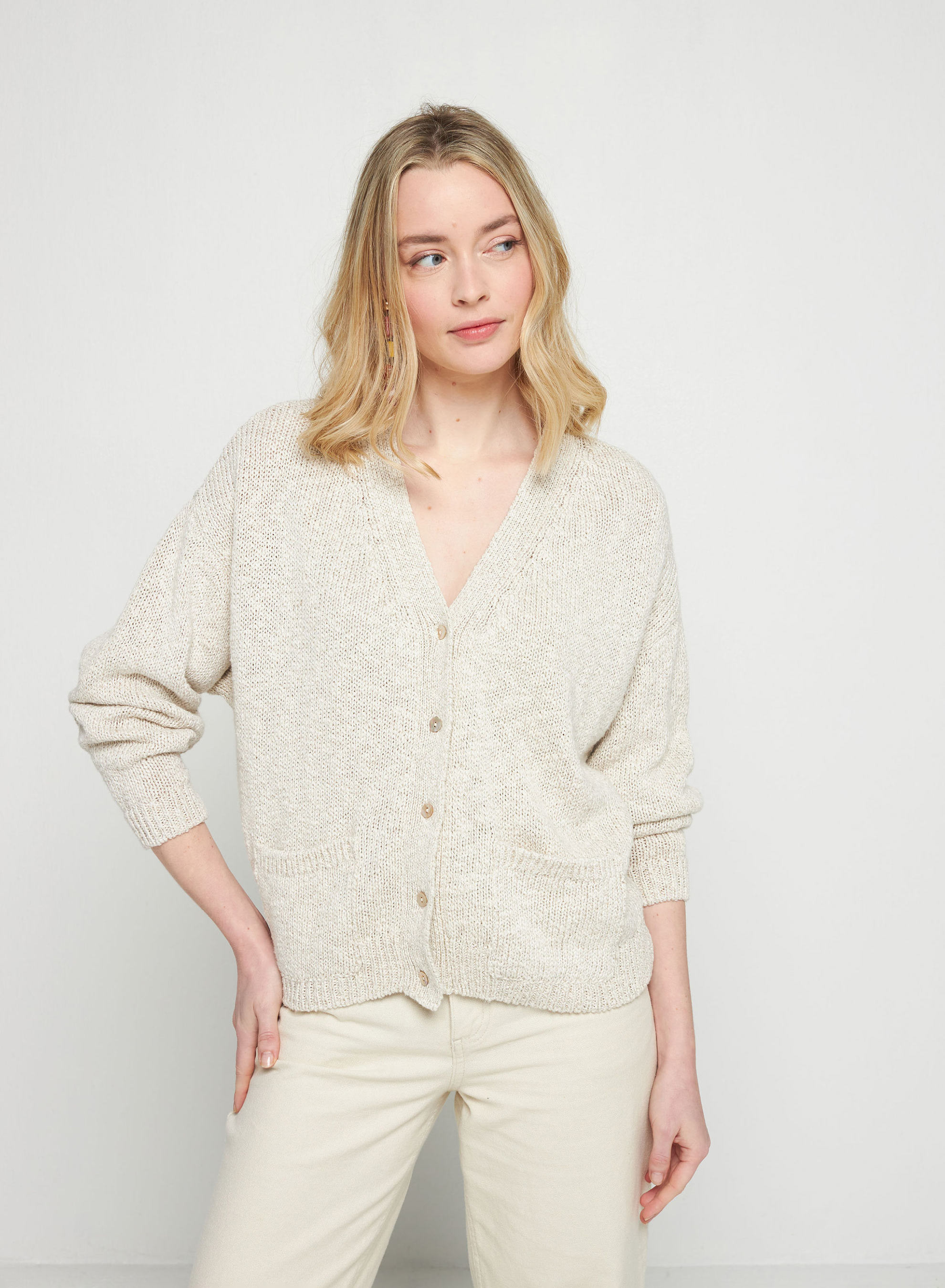 Cotton and linen V-neck cardigan - Thais