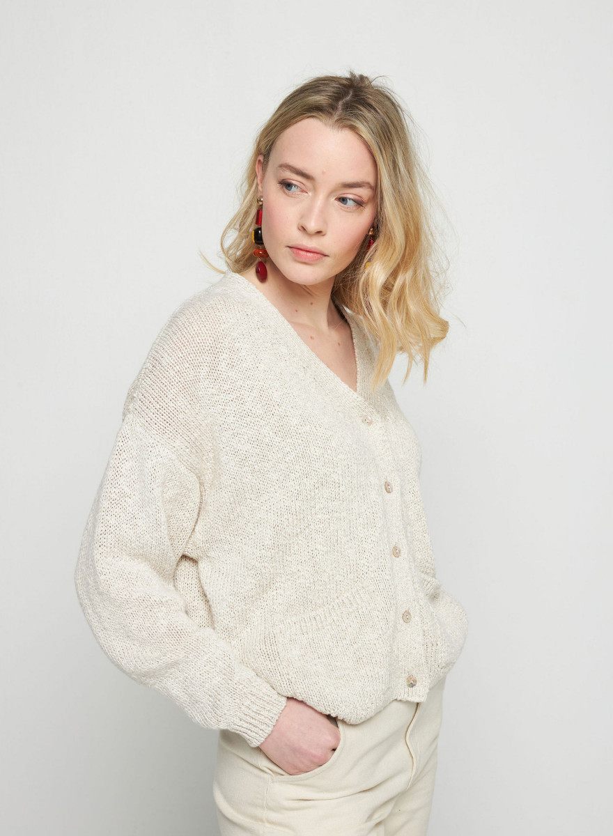 Cotton and linen V-neck cardigan - Thais