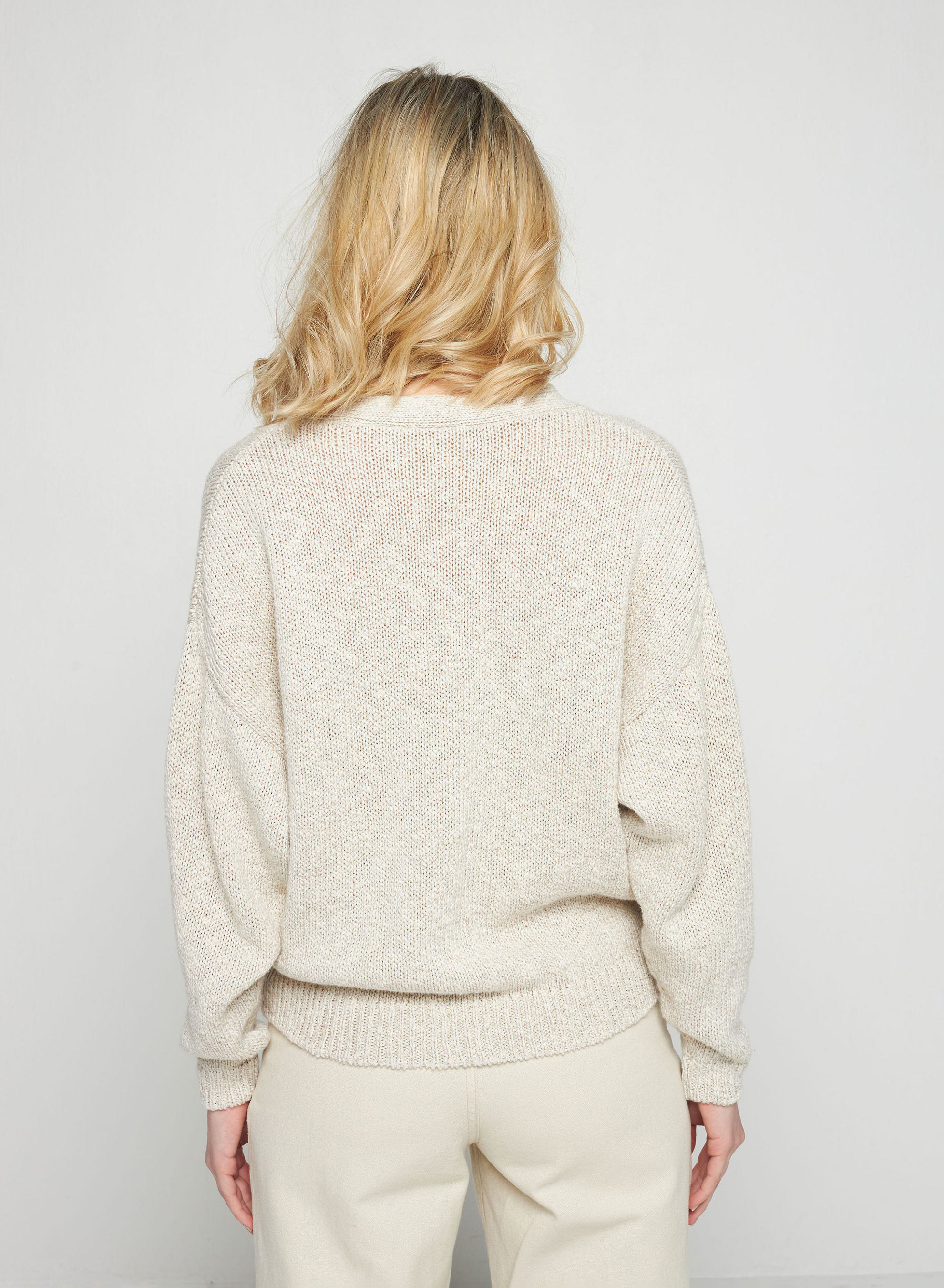 Gilet col V en coton et lin - Thais 7601 ecru - 82 Ecru