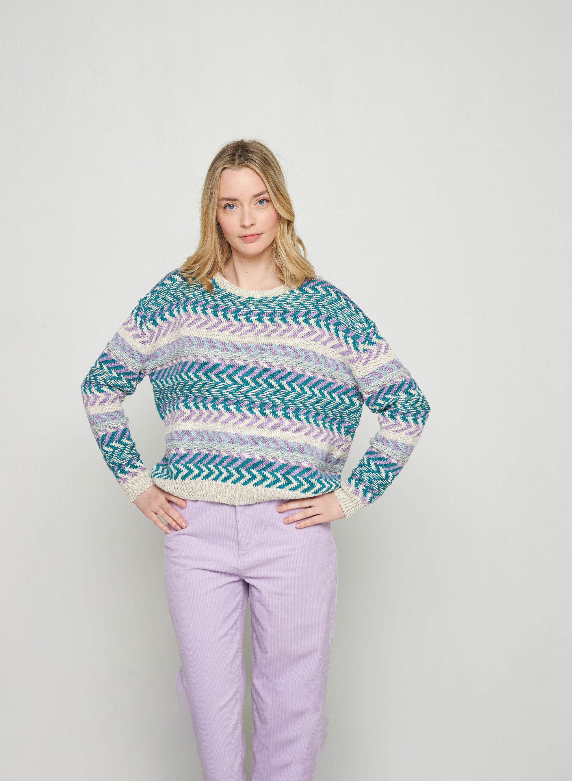Multicolored cotton and linen jumper - Thadji