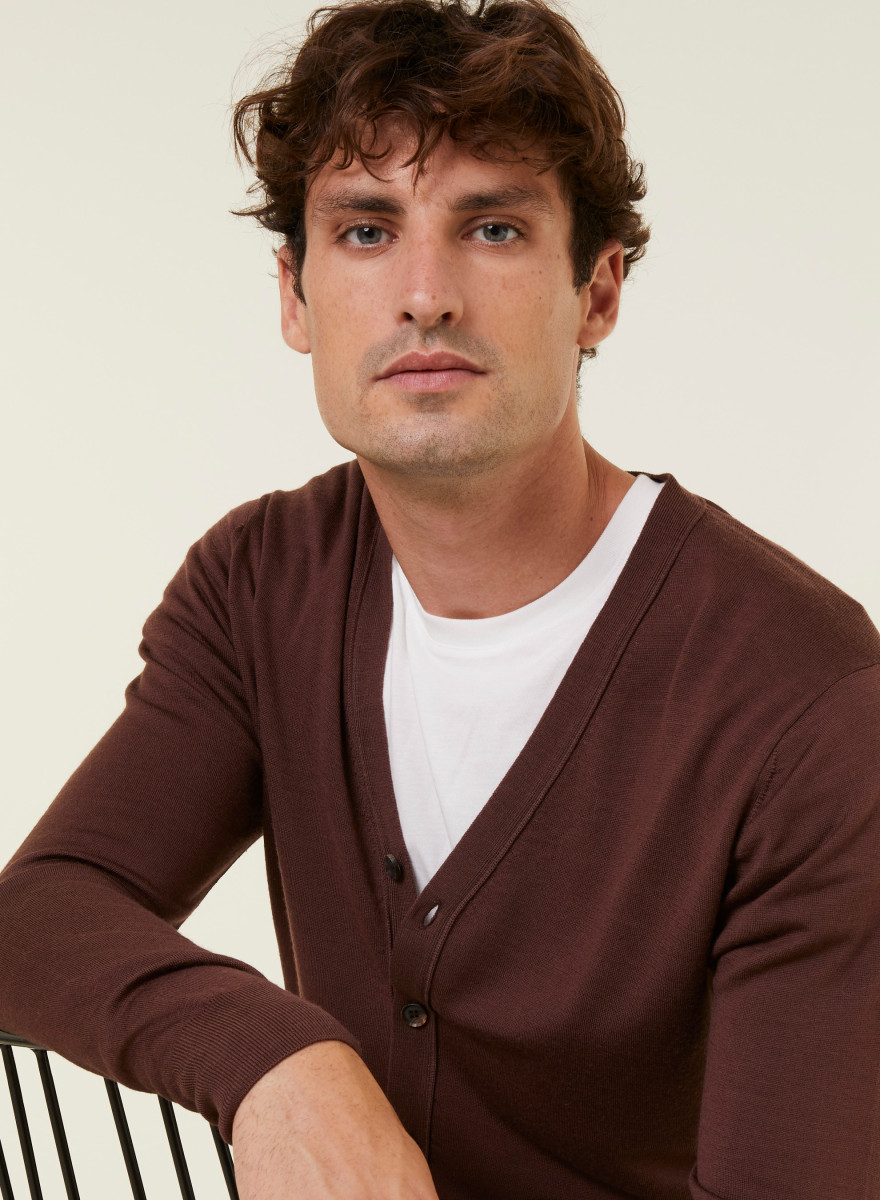 Gilet boutonné avec logo en laine mérinos - Etienne