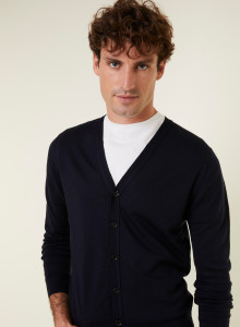 Gilet boutonné avec logo en laine mérinos - Etienne 7840 marine - 05 Bleu marine