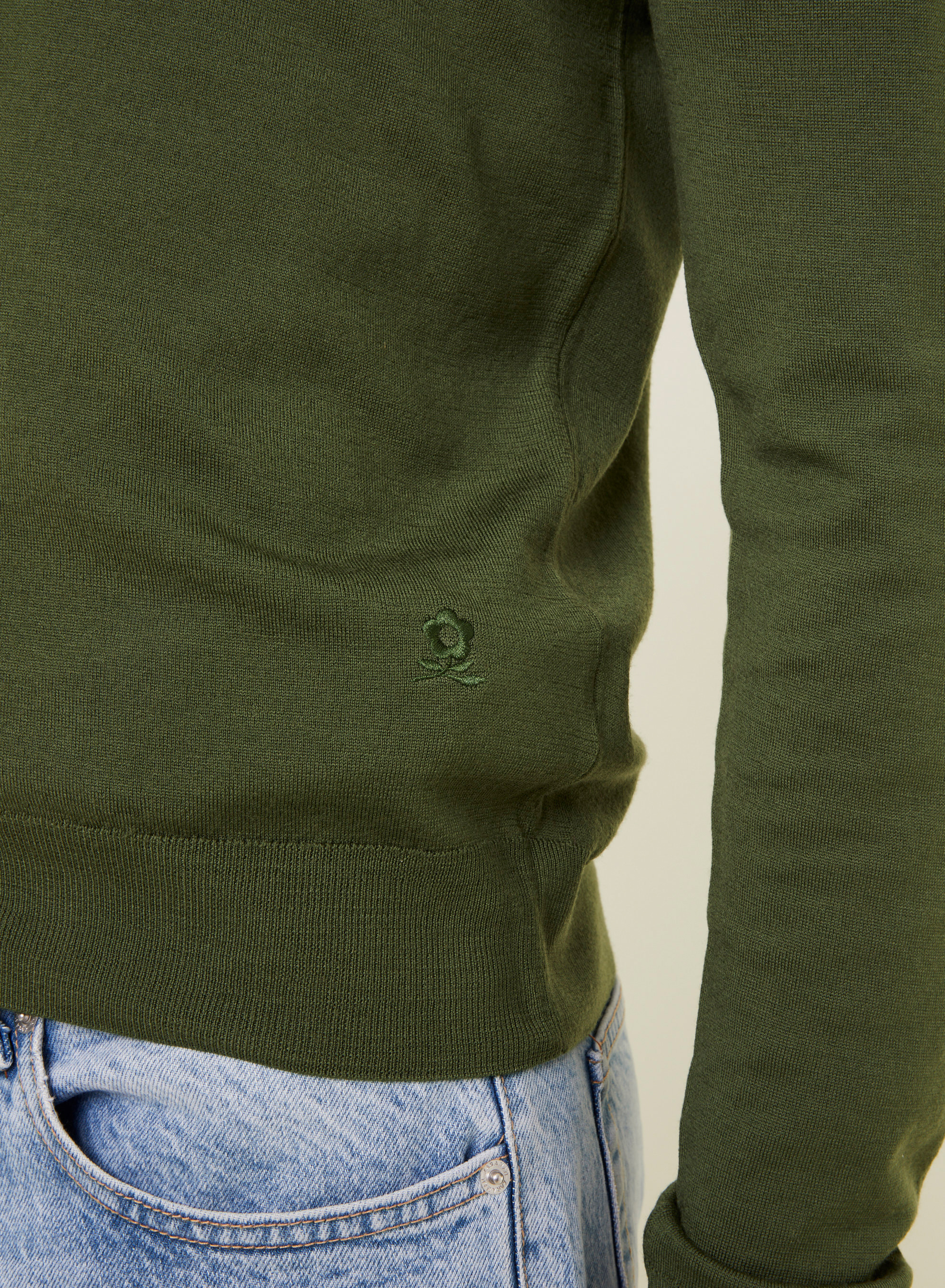 Gilet boutonné avec logo en laine mérinos - Etienne 7850 foret - 83 Kaki