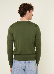 Gilet boutonné avec logo en laine mérinos - Etienne 7850 foret - 83 Kaki