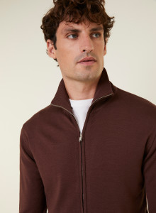 Gilet zippé avec logo en laine mérinos - Estian 7830 brun - 47 Marron foncé