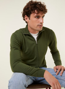 Gilet zippé avec logo en laine mérinos - Estian 7850 foret - 83 Kaki