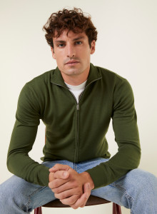 Gilet zippé avec logo en laine mérinos - Estian 7850 foret - 83 Kaki