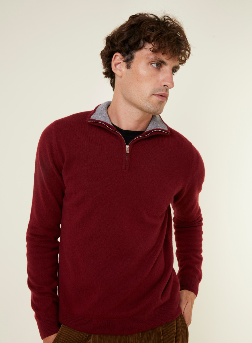 Pull col camionneur en cachemire - Emile 7914 cerise/volute - 51 Bordeaux
