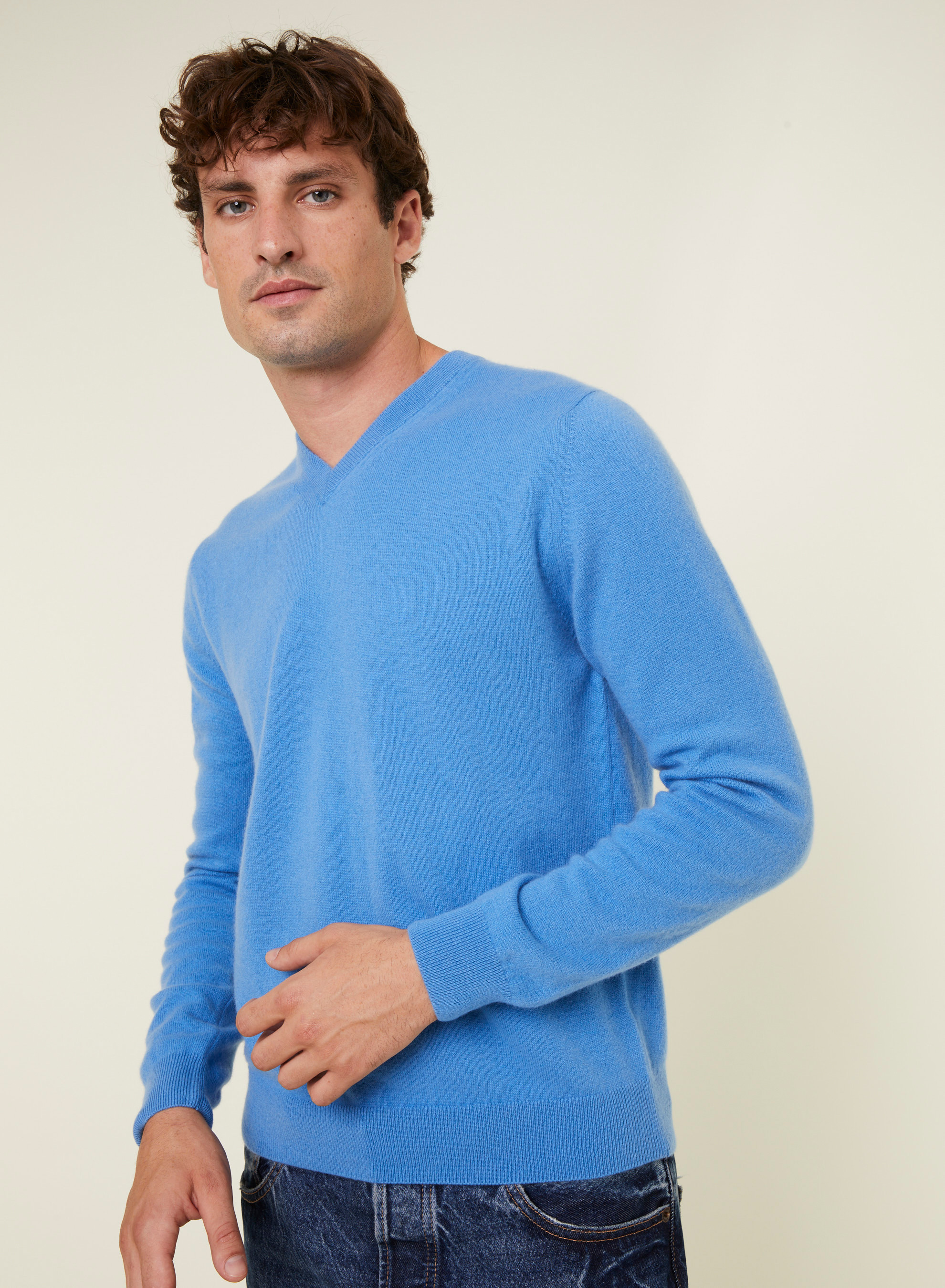 Pull col V en cachemire - Evann 7850 foret - 83 Kaki