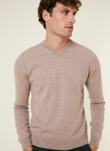 Pull col V en cachemire - Evann 7821 grege - 14 Beige foncé