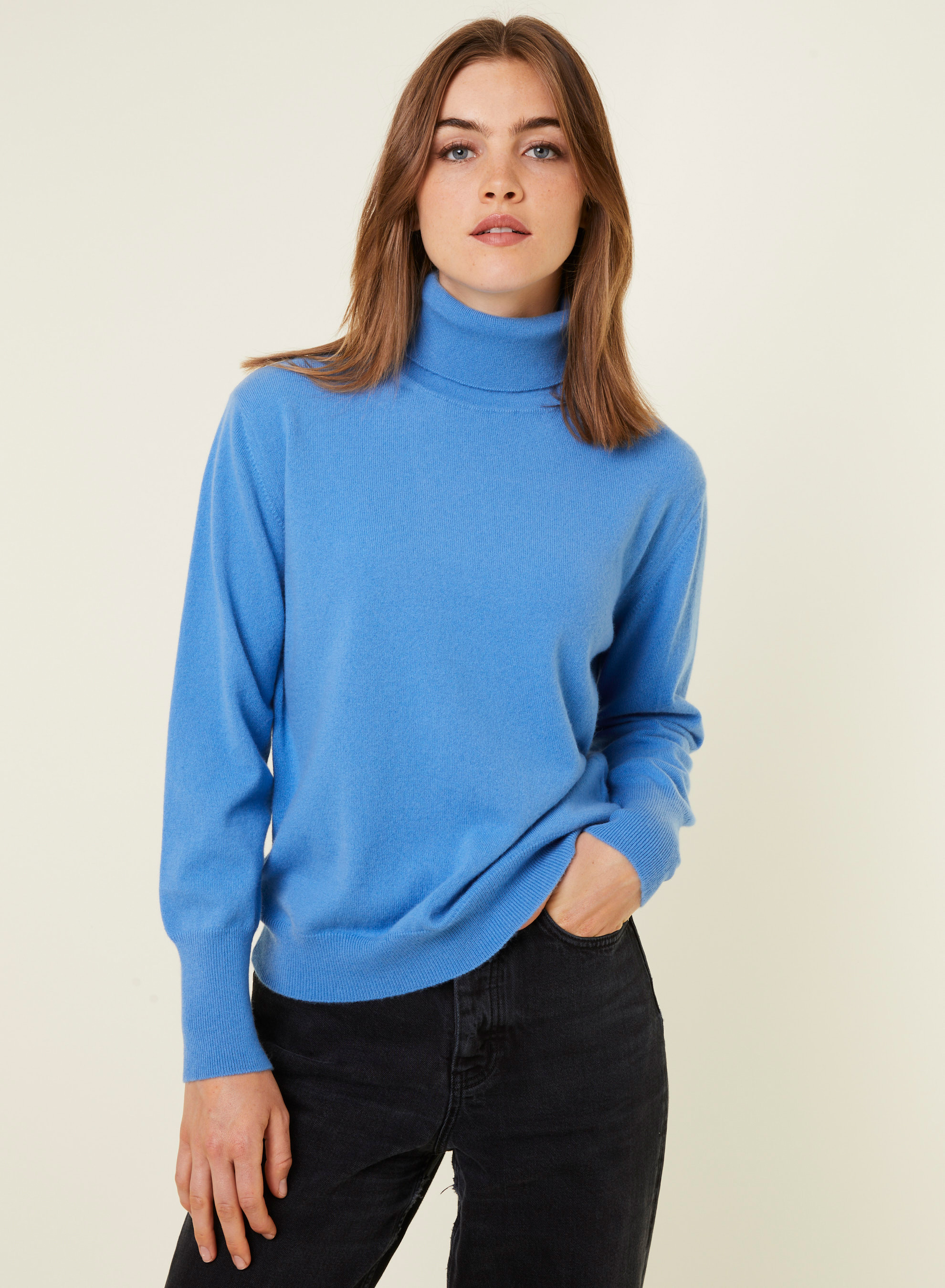 Pull col roulé en cachemire - Anabelle 7841 saphir - 06 Bleu moyen