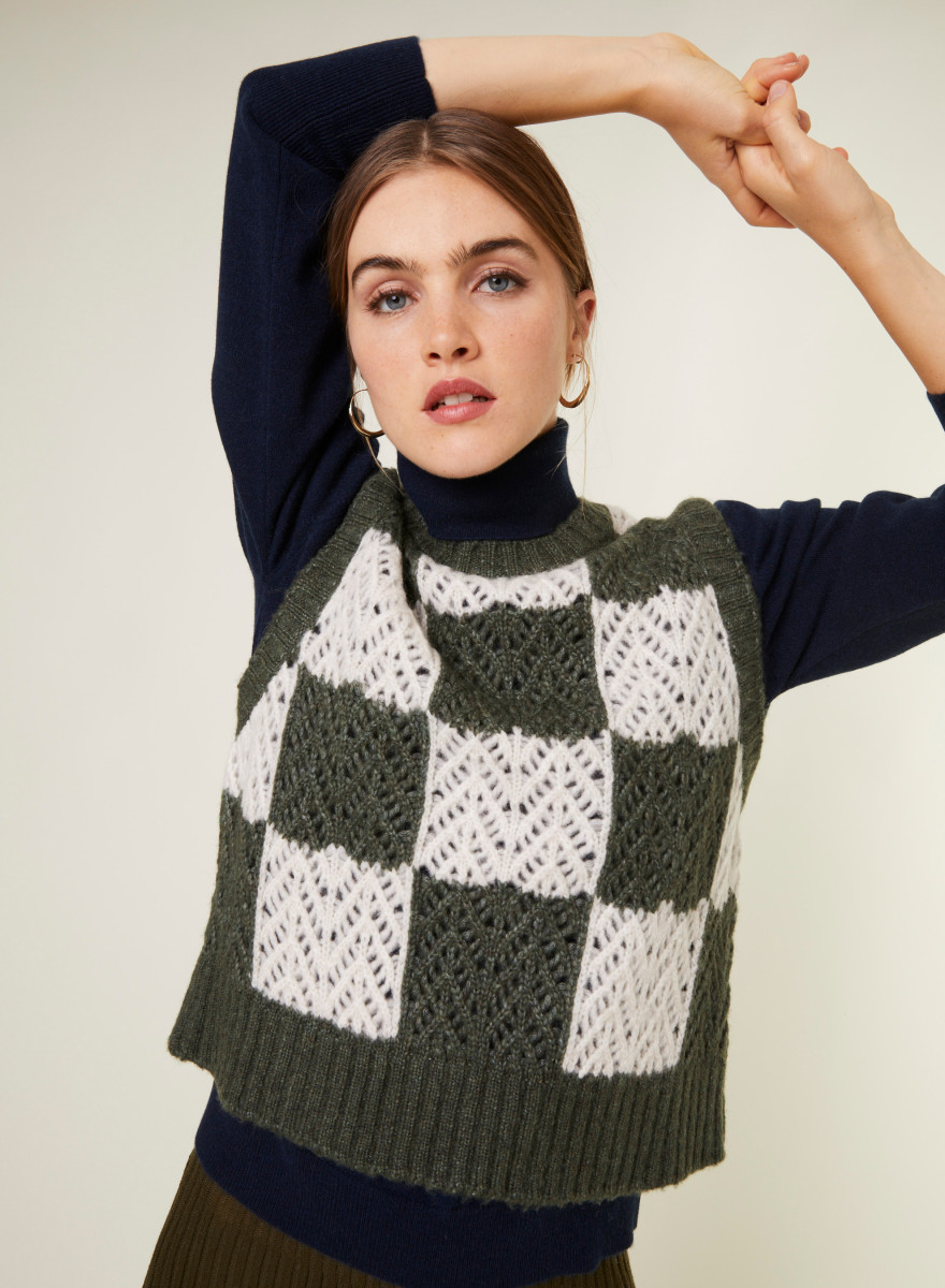 Openwork sleeveless wool cocoon sweater - Geva