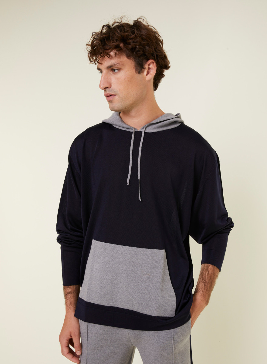 Hoodie à capuche avec poches en Fil lumière et laine mérinos - Flavien