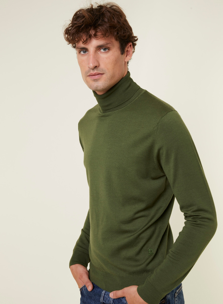 Turtleneck sweater with logo in merino wool - Enzo