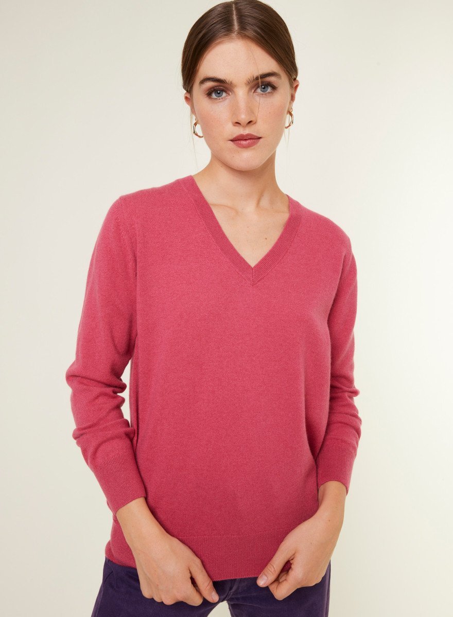 Pull col V en cachemire - Abel 7883 romance - 26 Rose foncé