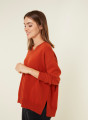 Pull ample à fentes col V en cachemire - Alienor 7870 ecureuil - 92 Rouille