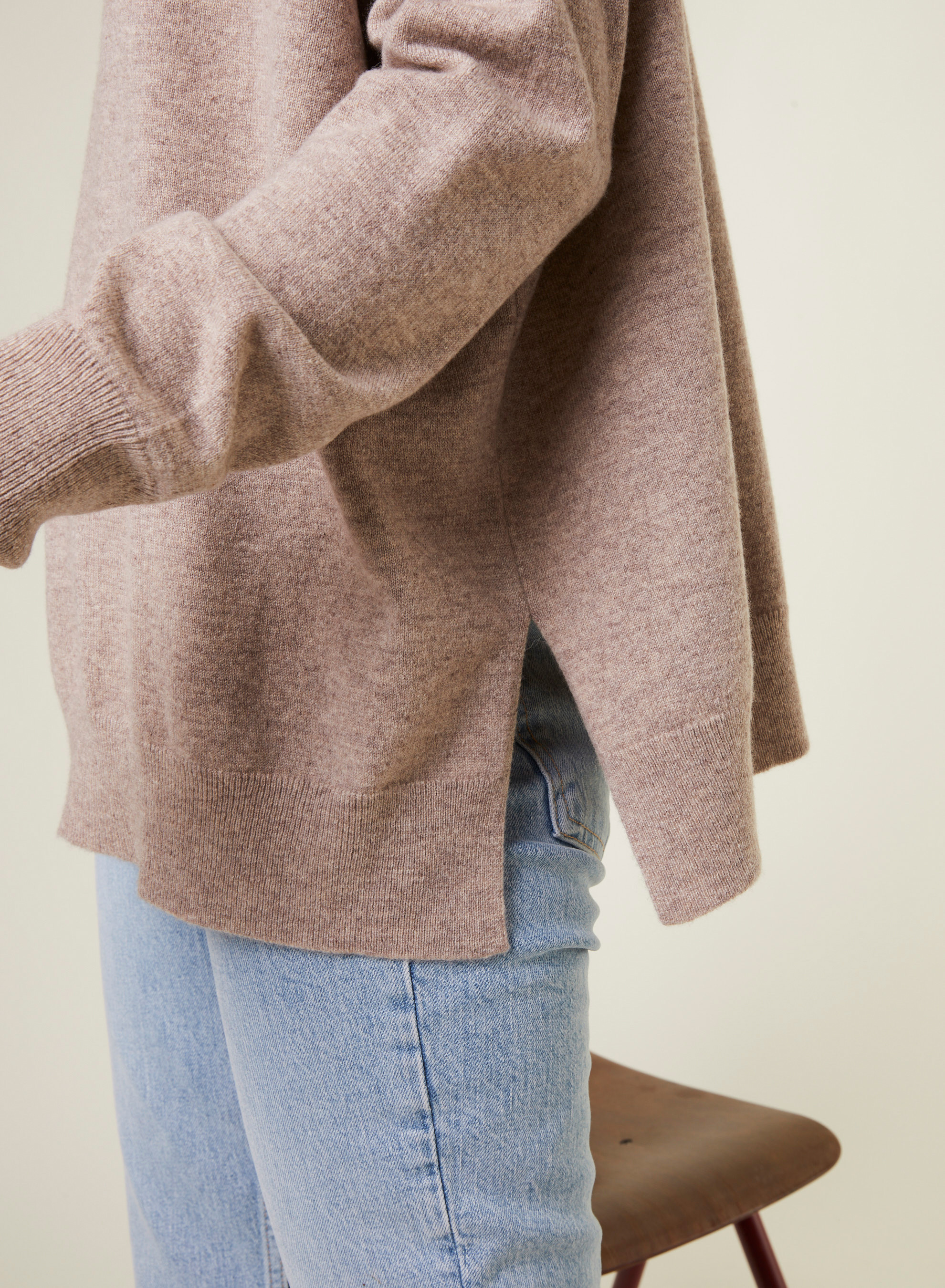 Pull ample à fentes col V en cachemire - Alienor 7821 grege - 14 Beige foncé