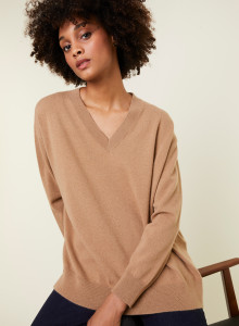 Loose sweater with V-neck slits in cashmere - Alienor