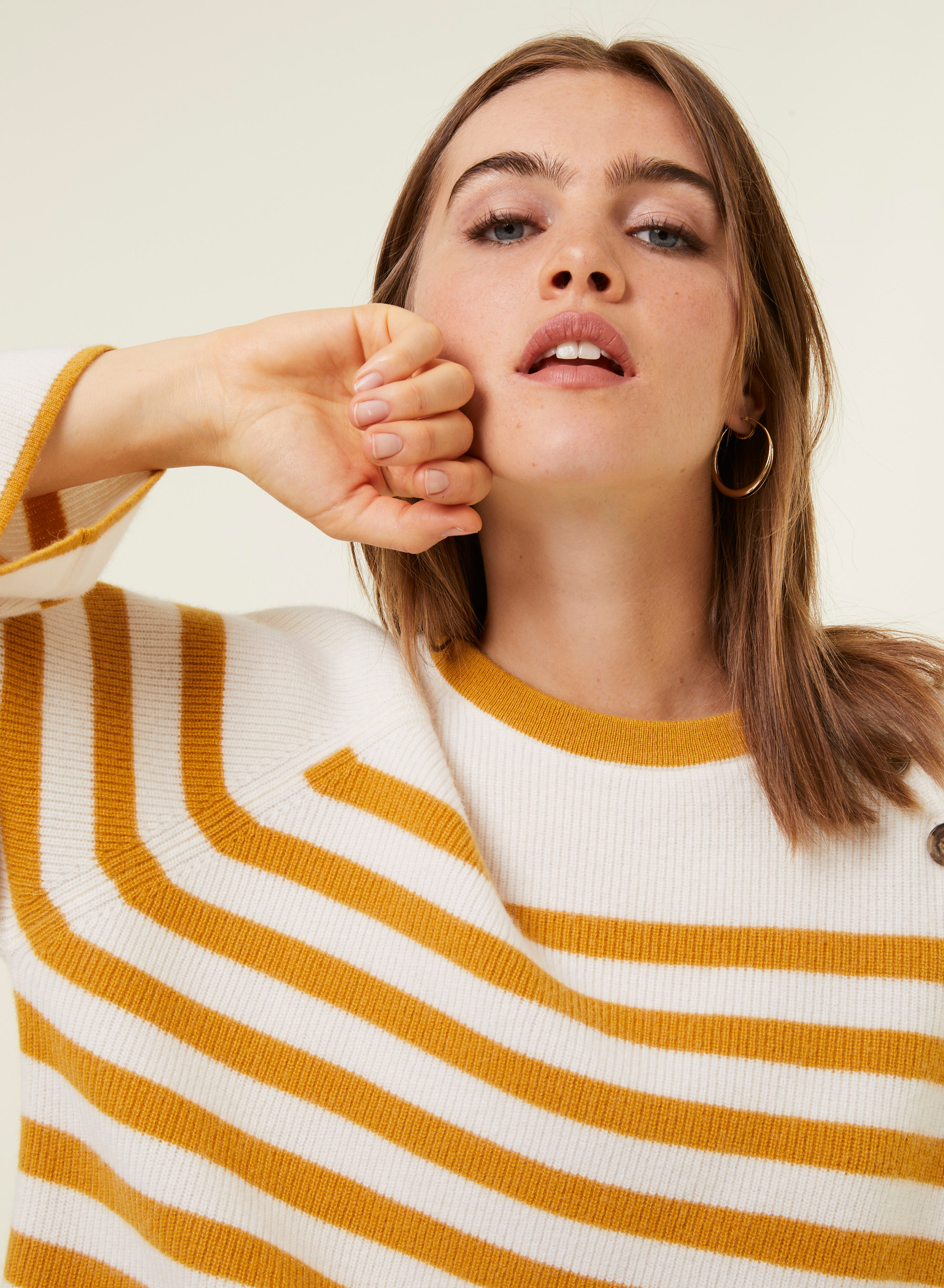 Pull marinière en cachemire à manches ample - Gaelle 7902 soleil/ecru - 15 Orange
