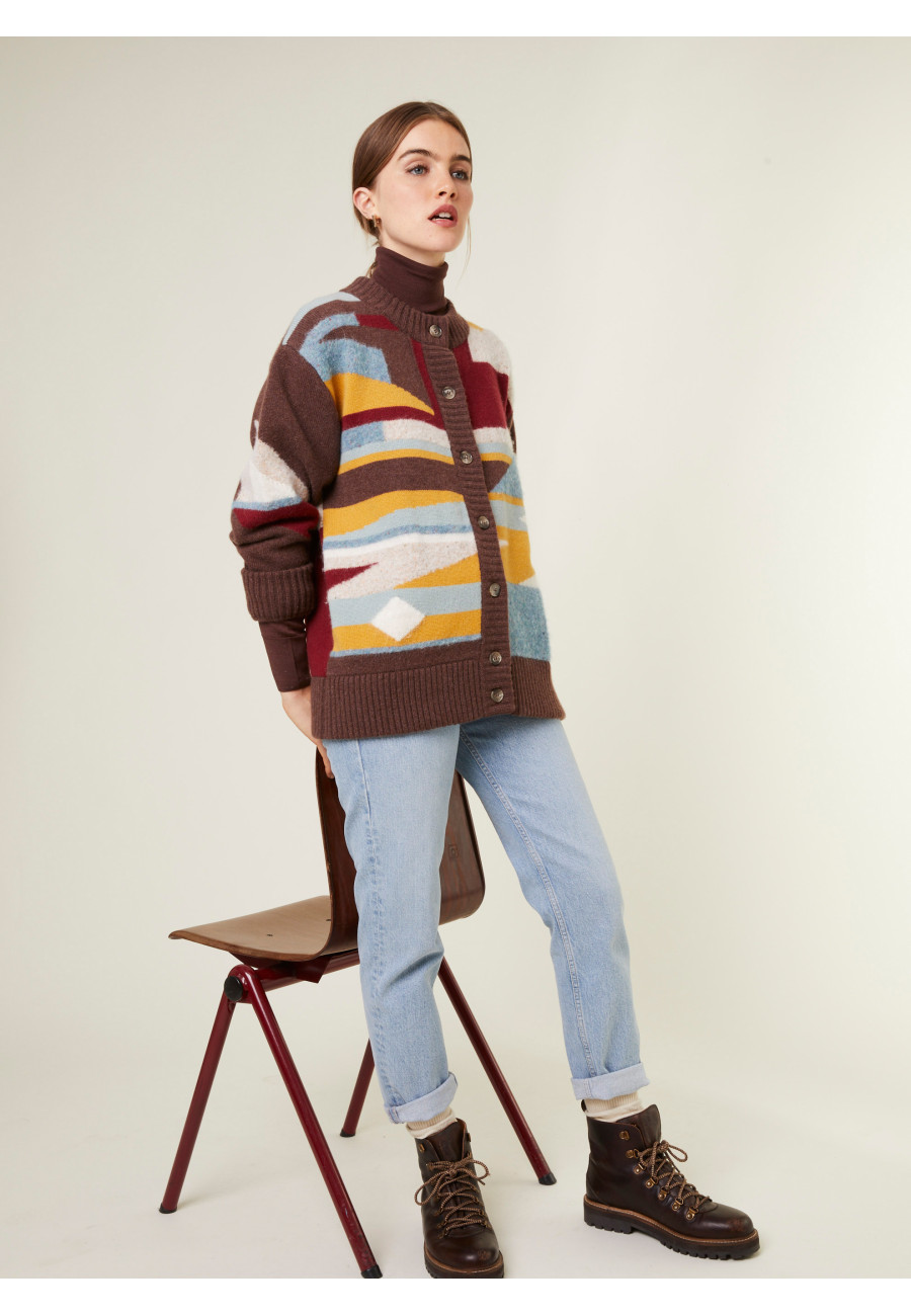 Long buttoned wool blend cardigan - Gloria