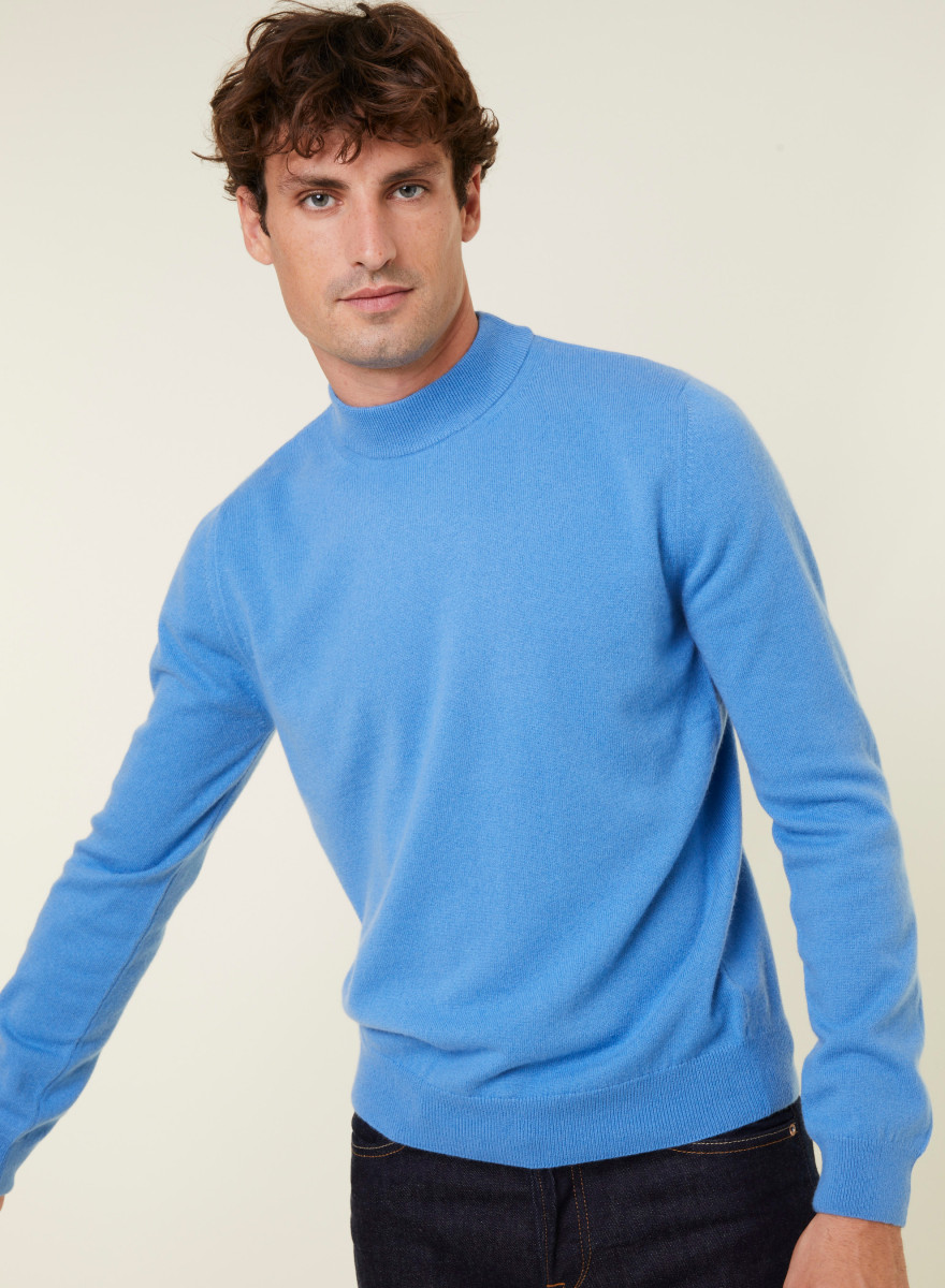  	Pull col montant en cachemire - Esteban 7841 saphir - 06 Bleu moyen