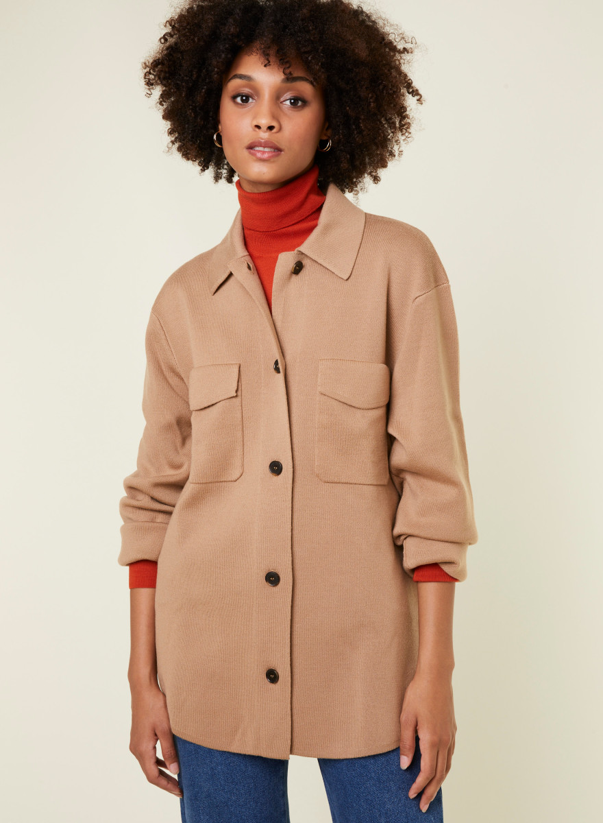 Button-down jacket with merino wool pockets - Giselle