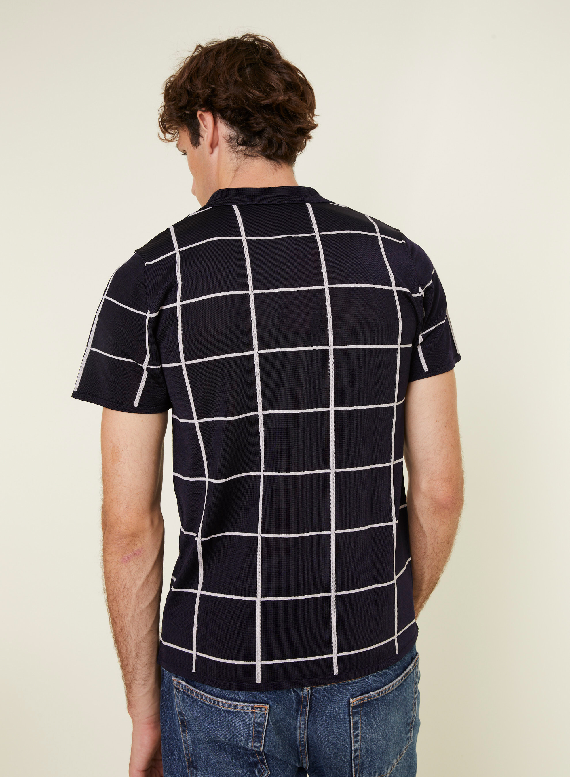 Polo homme carreaux Fil Lumière Marin 6140 marine - 05 Bleu marine
