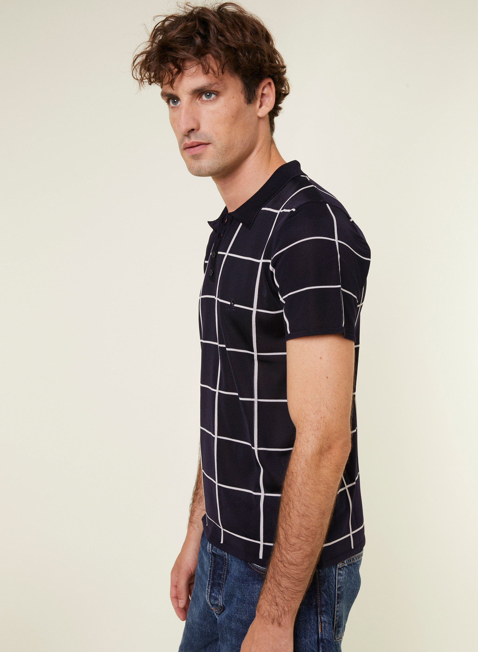 Polo homme carreaux Fil Lumière Marin 6140 marine - 05 Bleu marine