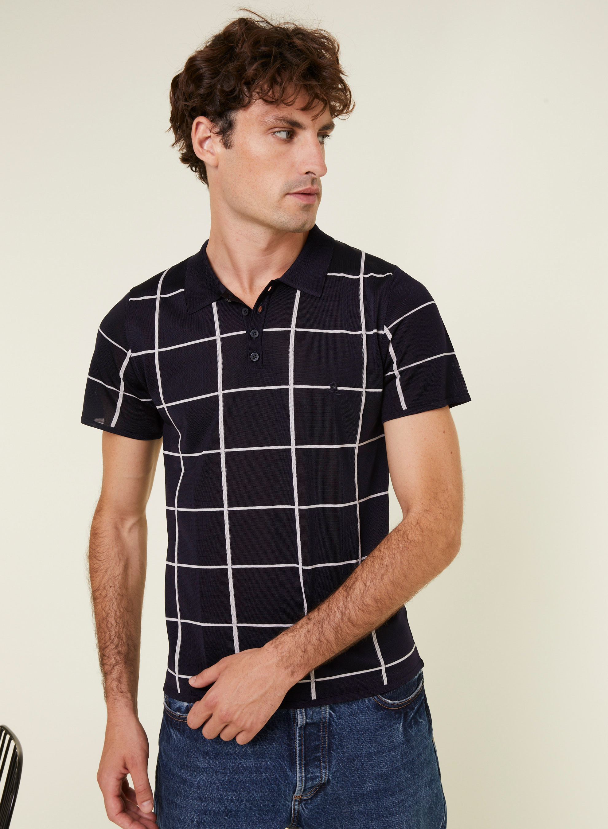 Polo homme carreaux Fil Lumière Marin 6140 marine - 05 Bleu marine