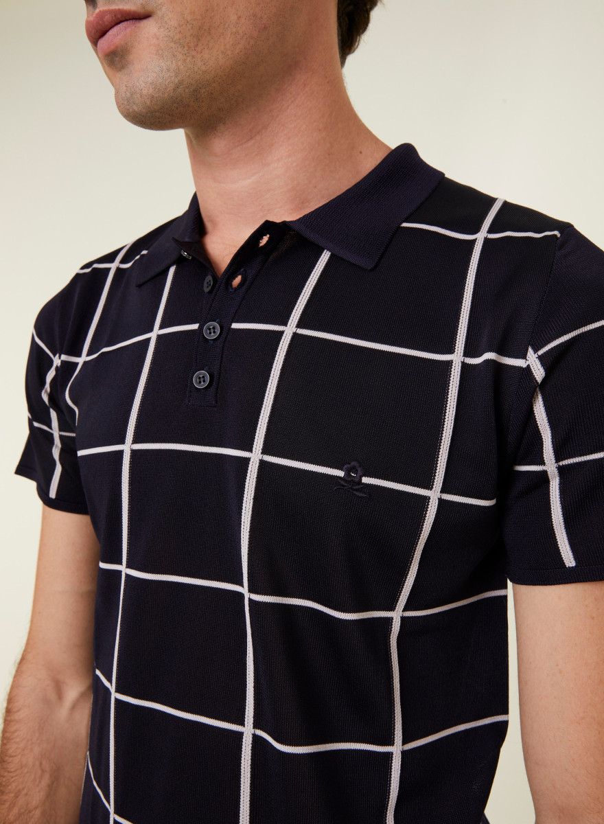 Polo homme carreaux Fil Lumière - Marin
