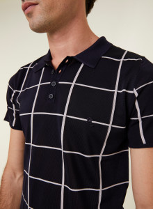 Polo homme carreaux Fil Lumière Marin 6140 marine - 05 Bleu marine