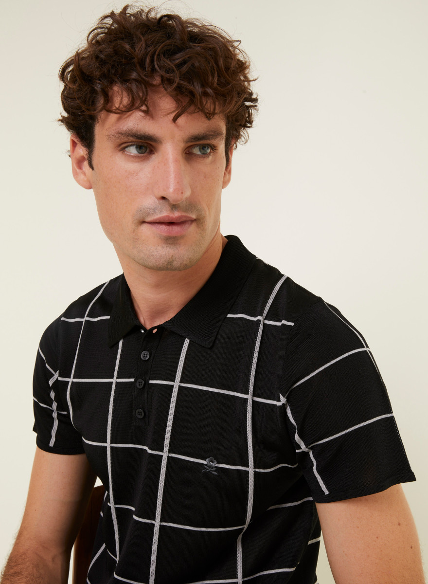 Polo homme carreaux Fil Lumière - Marin