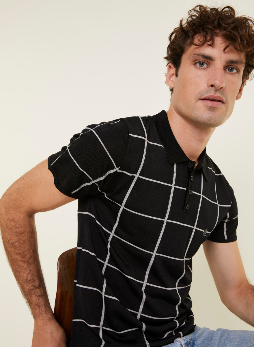 Polo homme carreaux Fil Lumière - Marin