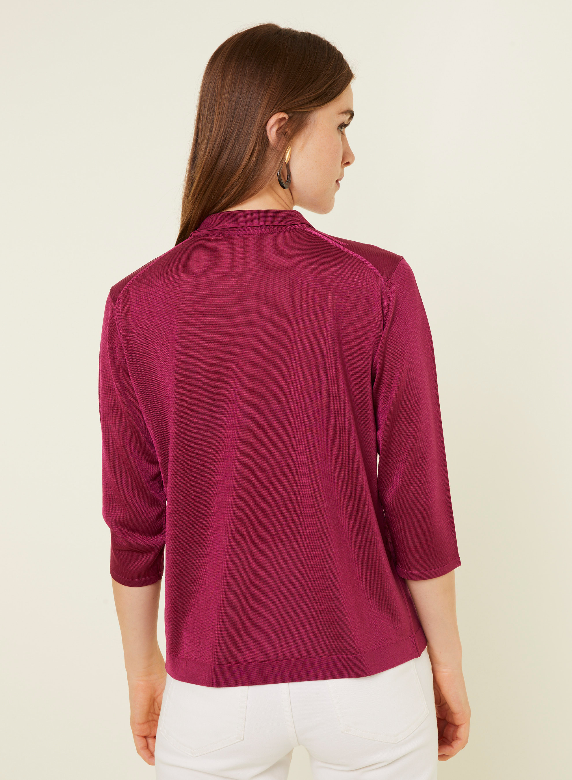 Polo Fil Lumière manches coudes à motifs - Emy 0915 tulipe - 51 Bordeaux