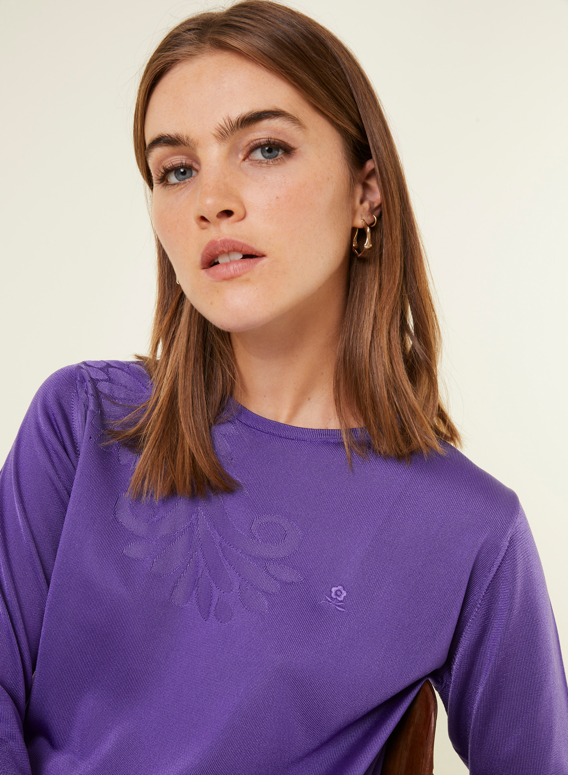 Elbow sleeve t-shirt in Lumière yarn with patterns - Erica