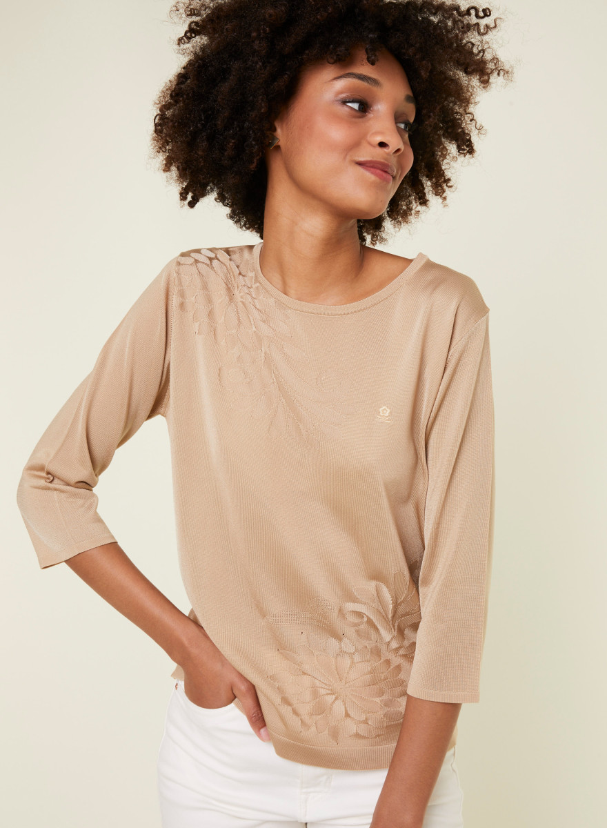 Elbow sleeve t-shirt in Lumière yarn with patterns - Erica