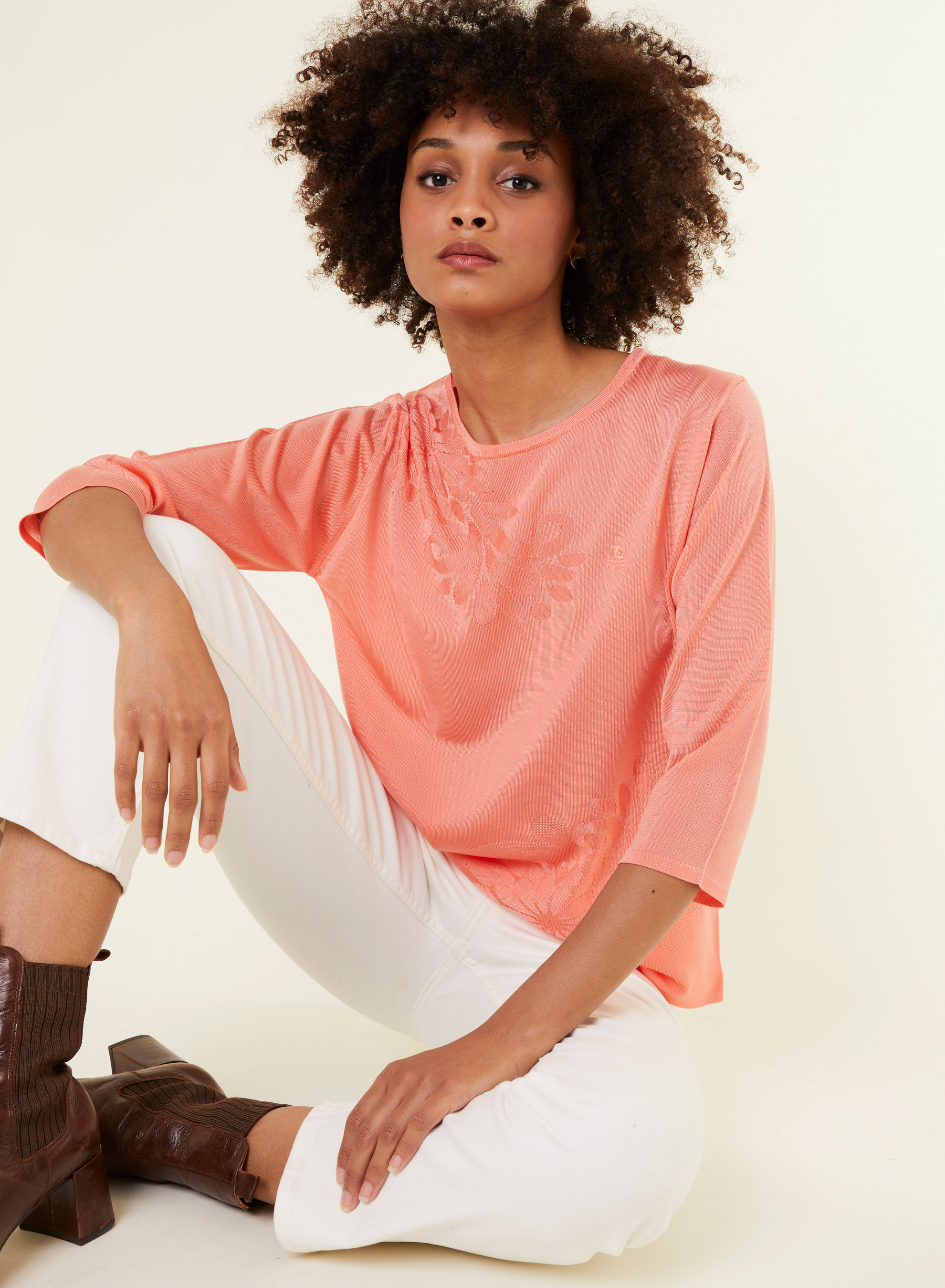 Elbow sleeve t-shirt in Lumière yarn with patterns - Erica