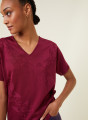 T-shirt col V Fil Lumière manches courtes à motifs - Elise 0915 tulipe - 26 Rose foncé