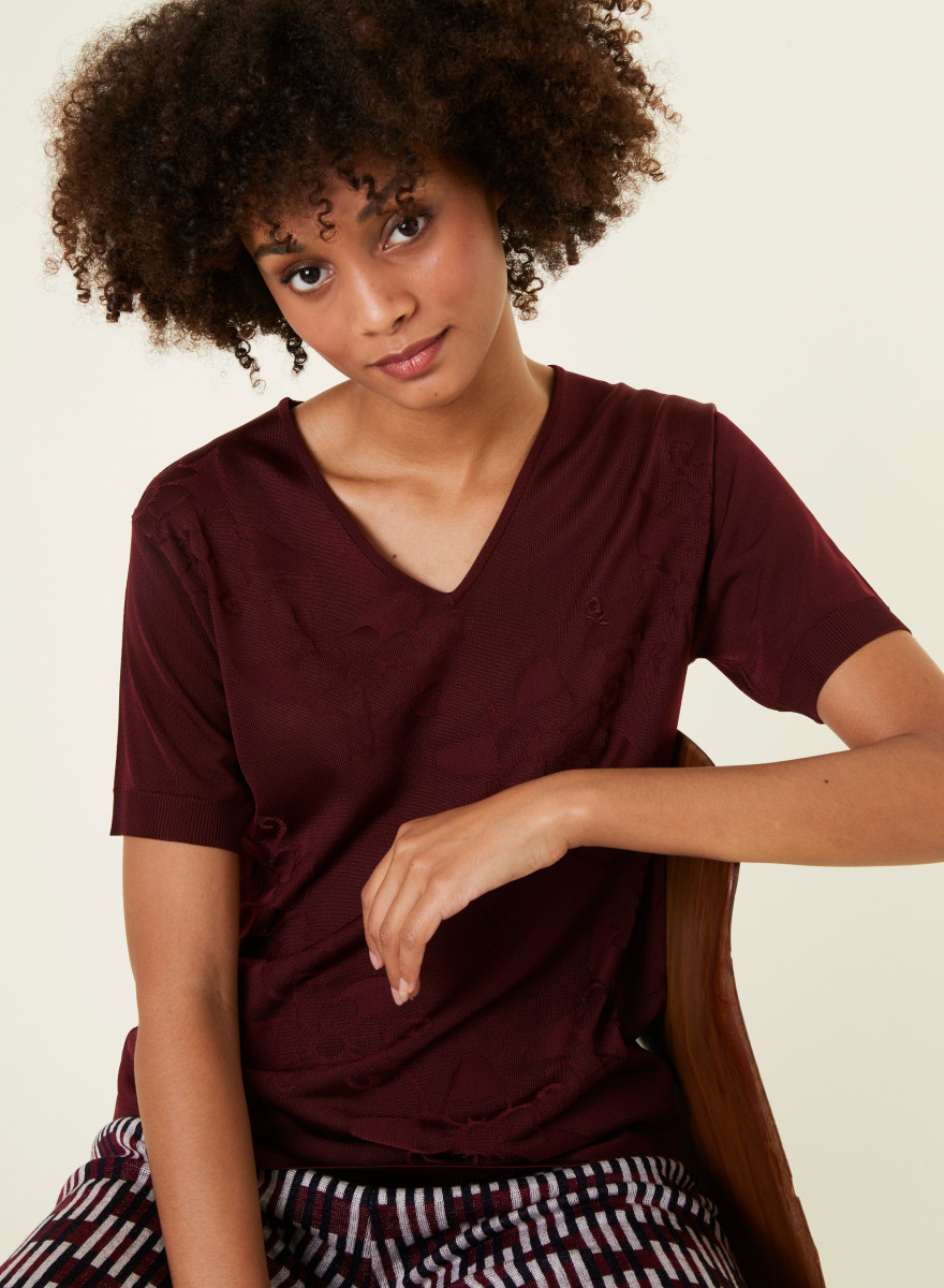 V-neck T-shirt Fil Lumière short sleeves patterned - Elise