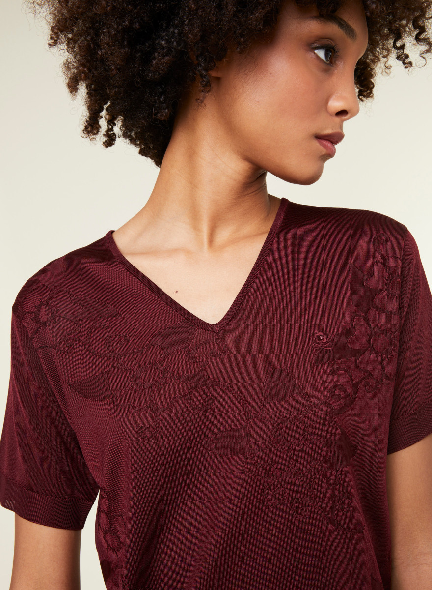 V-neck T-shirt Fil Lumière short sleeves patterned - Elise